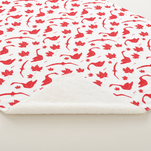 Canada Geese and Maple Leaves - Canadian flag red. Sherpa Blanket
