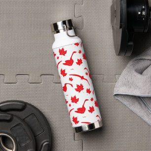 Canada Geese and Maple Leaves - Canadian flag red. Water Bottle