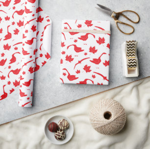 Canada Geese and Maple Leaves - Canadian flag red. Wrapping Paper