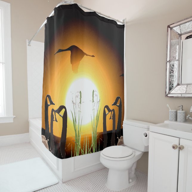 Canada Geese Birds & Crane Wildlife Shower Curtain (In Situ)