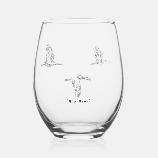 Canada Geese, "Fly Free" Stemless Wine Glass (Front)