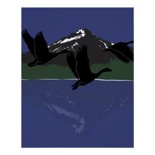 Canada Geese Flying Over Mountain Lake Wilderness Poster