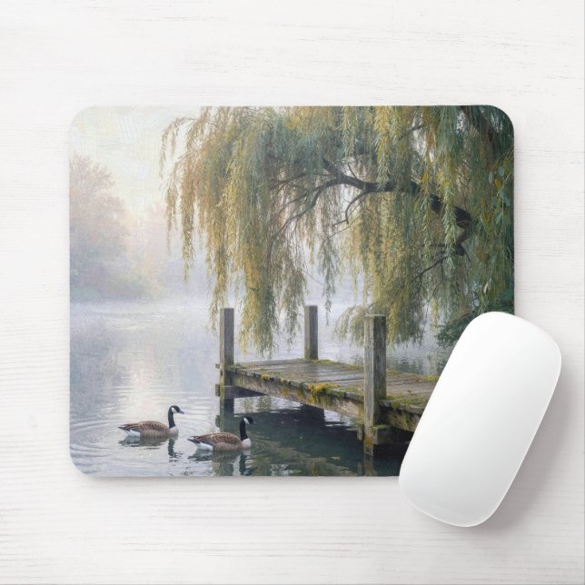 Canada Geese on a Misty Lake Mouse Mat (With Mouse)
