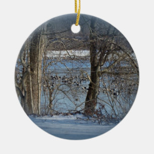 Canada Geese on Green Lane Reservoir Ceramic Tree Decoration