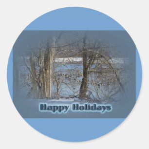 Canada Geese on Green Lane Reservoir Happy Holiday Classic Round Sticker