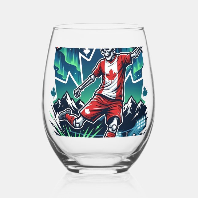 Canada Goal Mode Skeleton Striker Nations Dynamic  Stemless Wine Glass (Front)