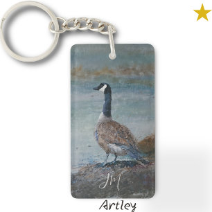 Canada Goose Bird Painting Custom Initials Birder  Key Ring