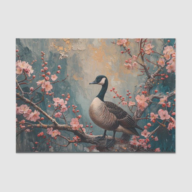 Canada Goose Cherry Blossoms Painting Decoupage Tissue Paper (Front)