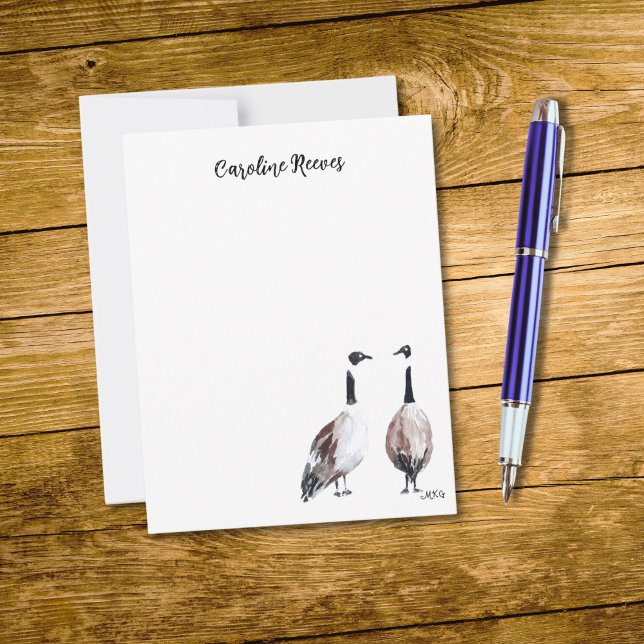 Canada Goose Couple Cute Watercolor Nature Art Card (This note card features chic script typography and my own watercolor art of two Canada geese.)