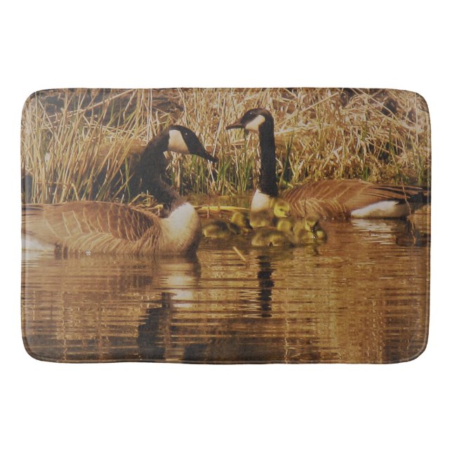 Canada Goose Family Cute Babies Goslings Geese Bath Mat (Front)