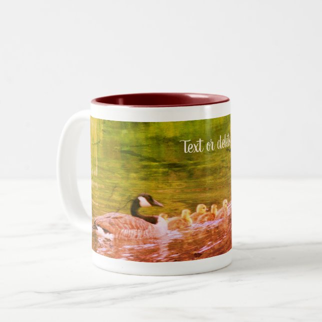 Canada Goose Family Nature Art Personalised Two-Tone Coffee Mug (Front Left)