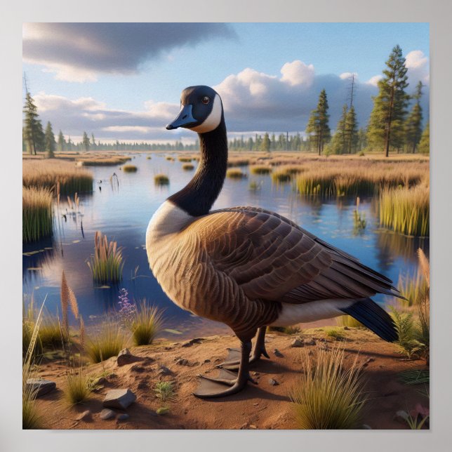 Canada Goose in Tranquil Wetlands Poster (Front)