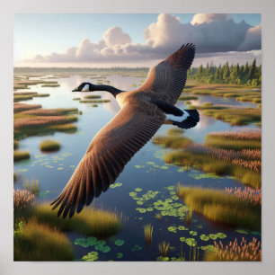 Canada Goose in Tranquil Wetlands Poster