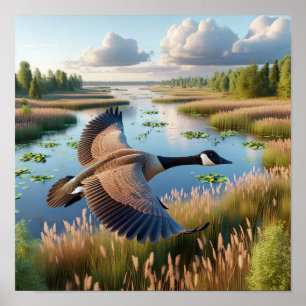 Canada Goose in Tranquil Wetlands Poster