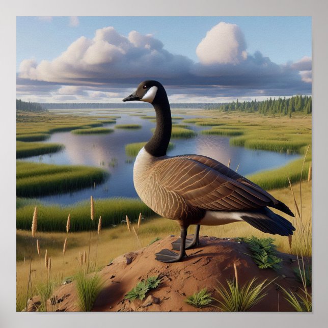 Canada Goose in Tranquil Wetlands Poster (Front)