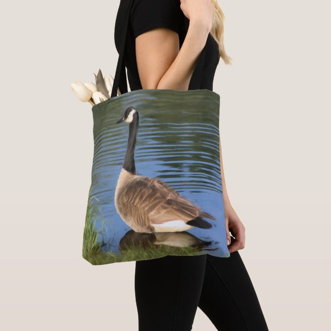 Canada Goose In Water Oil Painting  Tote Bag (Close Up)