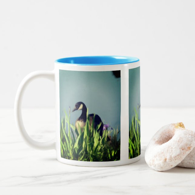 Canada Goose Irises 1 Nature Art   Two-Tone Coffee Mug (With Donut)