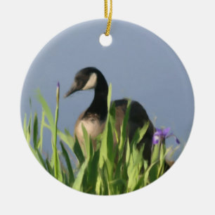 Canada Goose Irises Animal Ornament