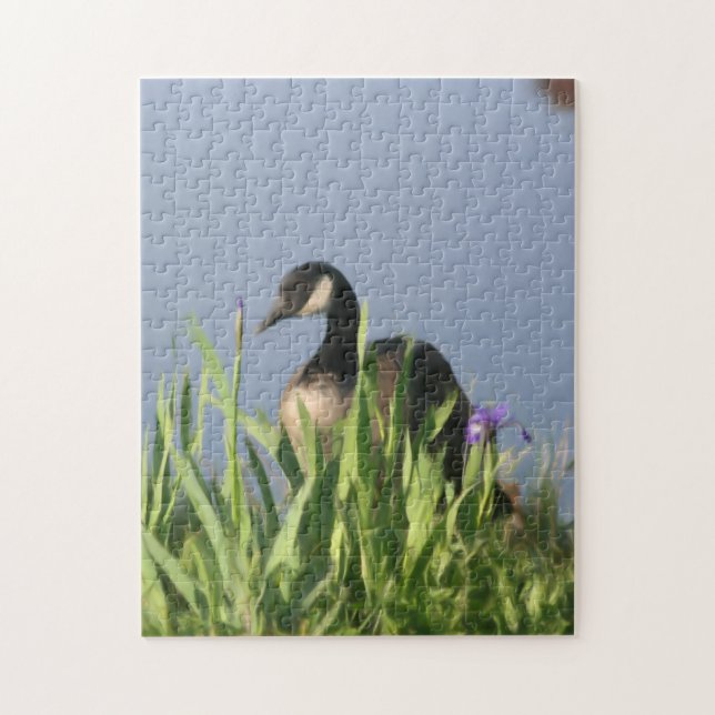 Canada Goose Irises Nature Art Painting  Jigsaw Puzzle (Vertical)