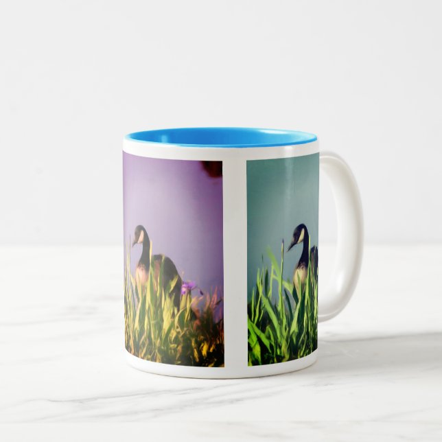 Canada Goose Irises Nature Art  Two-Tone Coffee Mug (Front Right)