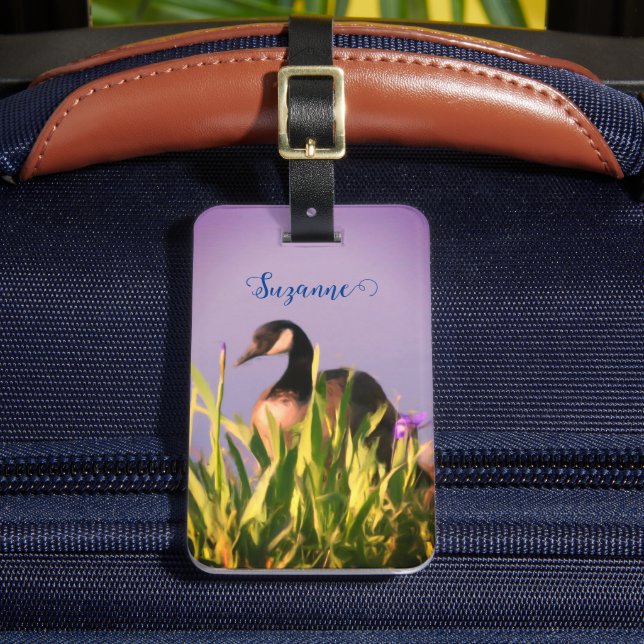 Canada Goose Irises Nature Painting Personalised Luggage Tag (Front Insitu 2)