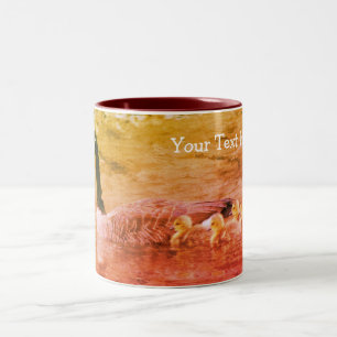 Canada Goose Mom Babies Wildlife Art Personalized  Two-Tone Coffee Mug