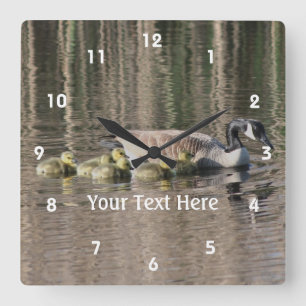 Canada Goose Mum And Babies Personalised Square Wall Clock