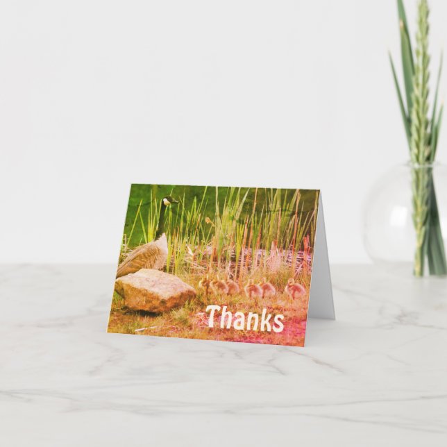 Canada Goose Mum Babies Nature Art Thank You Card (Front)