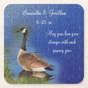Canada Goose Nature Personalized Wedding Square Paper Coaster
