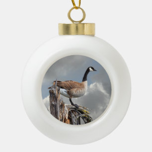CANADA GOOSE ON A SNAG CERAMIC BALL CHRISTMAS ORNAMENT