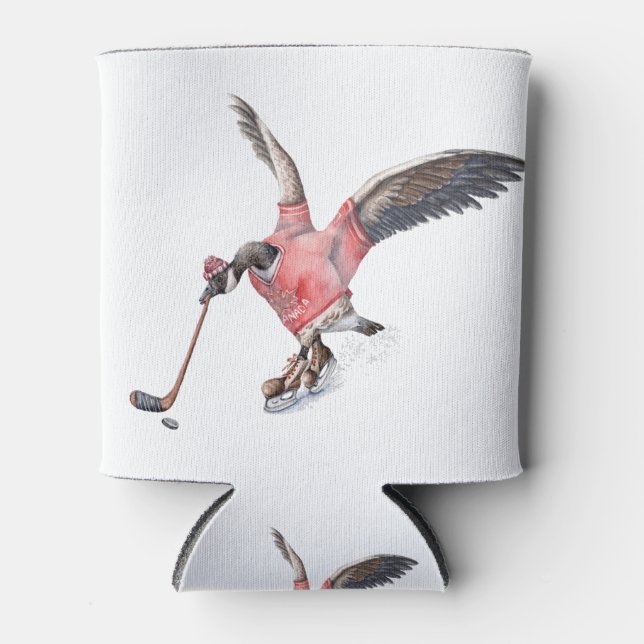 Canada Goose Playing Hockey Can Cooler (Front)