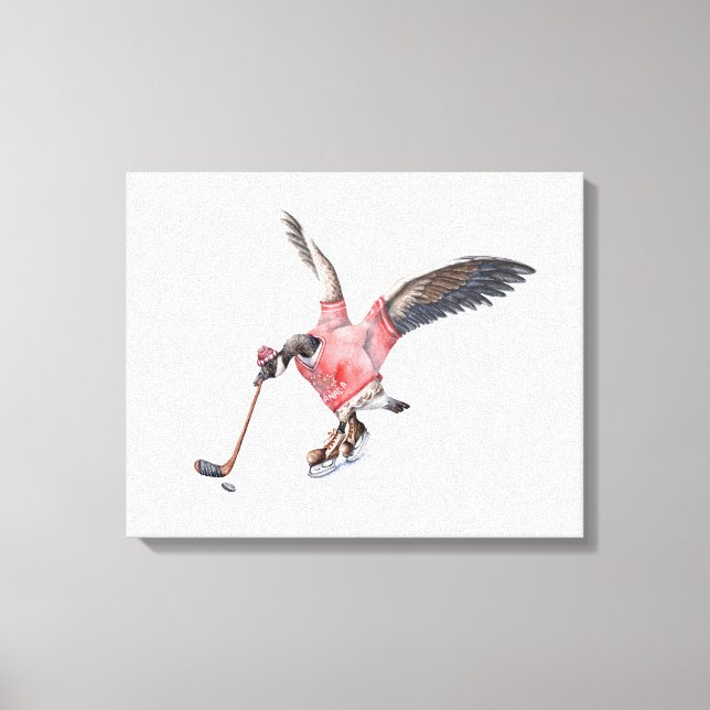 Canada Goose Playing Hockey Canvas Print (Front)