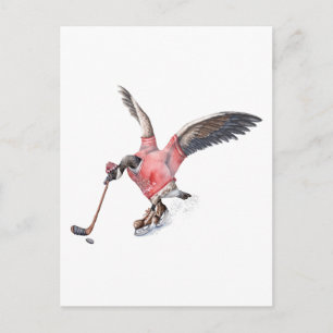 Canada Goose Playing Hockey Postcard