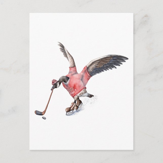 Canada Goose Playing Hockey Postcard (Front)