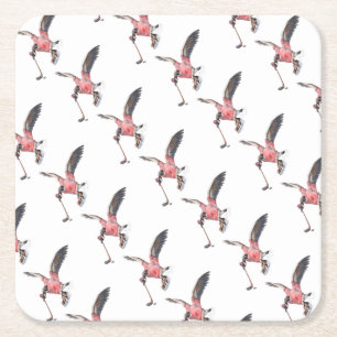 Canada Goose Playing Hockey Square Paper Coaster