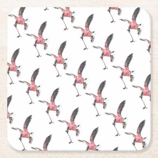 Canada Goose Playing Hockey Square Paper Coaster (Front)