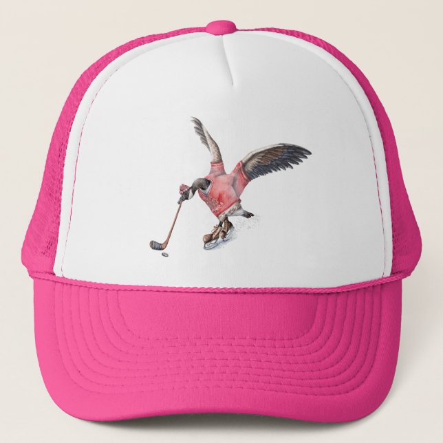 Canada Goose Playing Hockey Trucker Hat (Front)