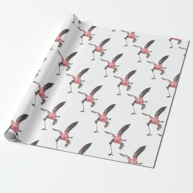 Canada Goose Playing Hockey Wrapping Paper (Unrolled)