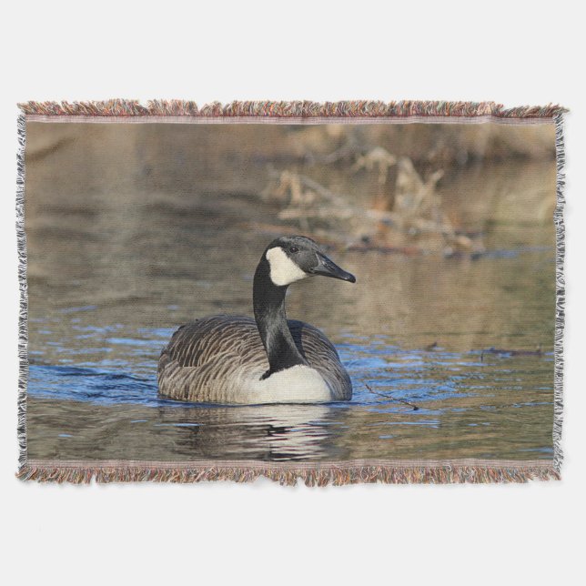 Canada goose swimming throw blanket (Front)