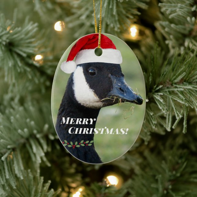Canada Goose Wearing Santa Hat Holiday Ceramic Tree Decoration (Tree)