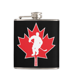 Canada Hockey Maple Leaf Player red on black Hip Flask