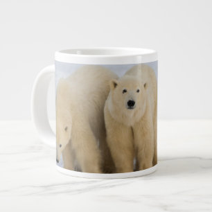 Canada, Hudson Bay. Polar bear mother with two Large Coffee Mug