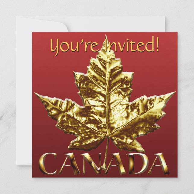 Canada Invitations Personalised Gold Canada RSVP (Front)