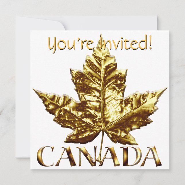 Canada Invitations Personalised Gold Canada RSVP (Front)