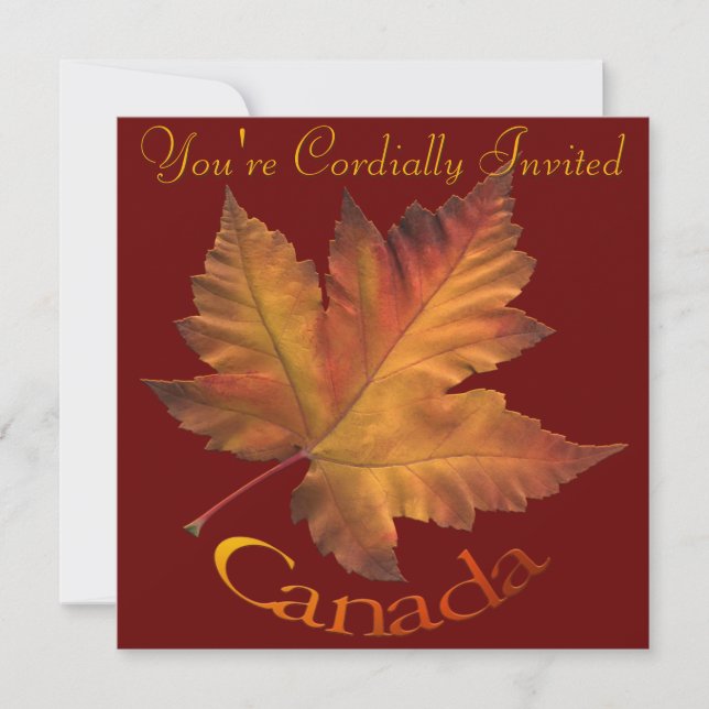 Canada Invitations Personalised Maple Leaf CN RSVP (Front)