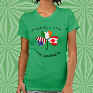 Canada Ireland USA Shamrock Flag Personalised  T-Shirt