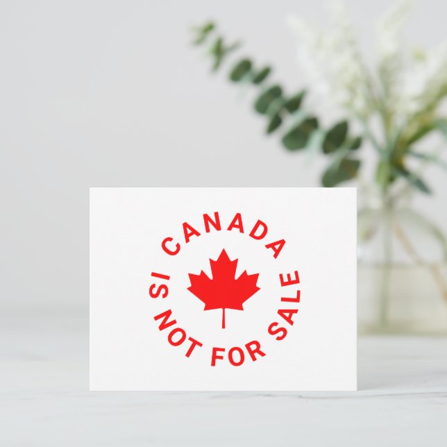 Canada is not for sale red maple leaf typography postcard (Standing Front)