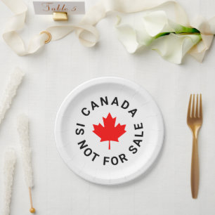 Canada is not for sale text red maple leaf custom paper plate