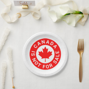 Canada is not for sale typography red maple leaf paper plate