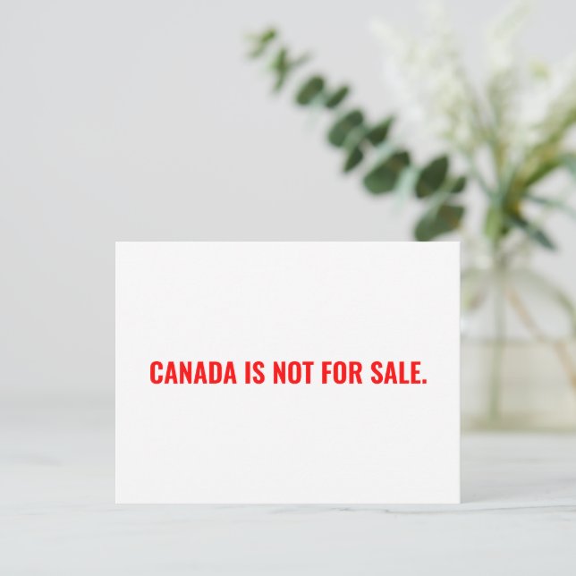Canada is not for sale white red text minimalist postcard (Standing Front)